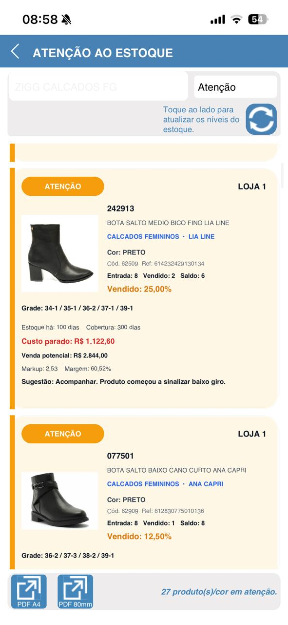 Tela do AzulClient com atenção ao estoque